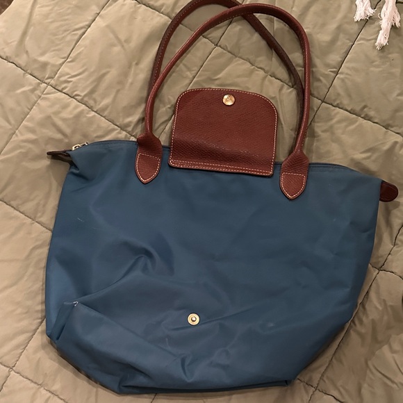 Longchamp Blue Tote with Brown Handles - Picture 2 of 2